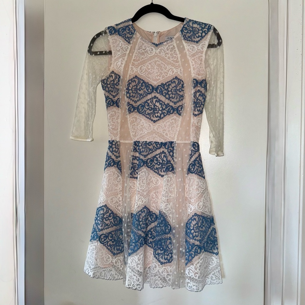 Chic Lace Dress with Blue Accents
